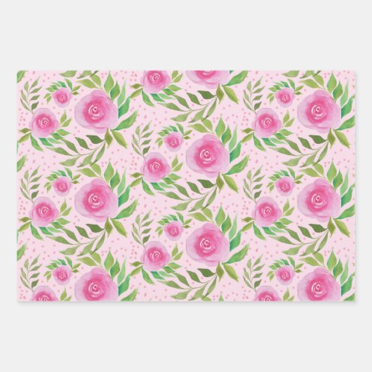 Rosa Rosen, Wasserfarben Handgestrichen Geschenkpapier Set (Vorderseite 3)