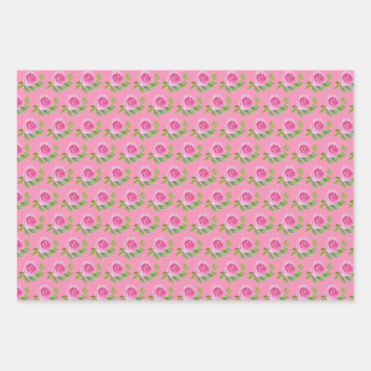 Rosa Rosen, Wasserfarben Handgestrichen Geschenkpapier Set (Vorderseite 2)