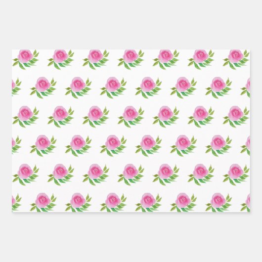 Rosa Rosen, Wasserfarben Handgestrichen Geschenkpapier Set (Vorderseite 3)