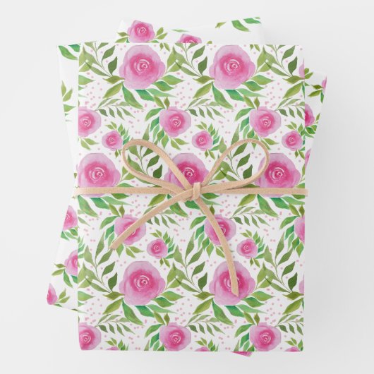 Rosa Rosen, Wasserfarben Handgestrichen Geschenkpapier Set (Beispiel)