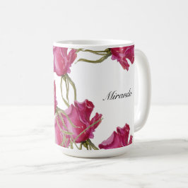 Rosa Rosen Wasserfarben Kunst Handbemalt Kaffeetasse