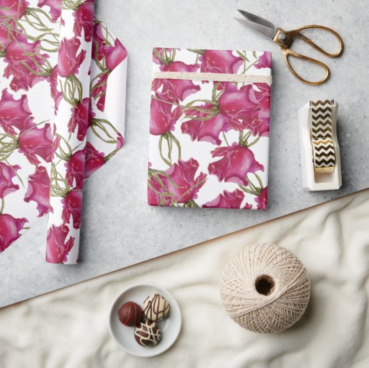 Rosa Rosen Wasserfarbmuster handbemalt Geschenkpapier (Kunsthandwerk)