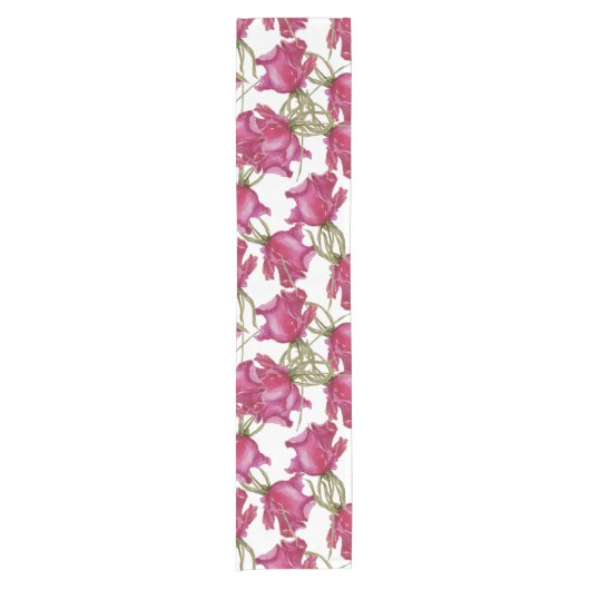 Rosa Rosen Wasserfarbmuster handbemalt Kurzer Tischläufer (Vorderseite)