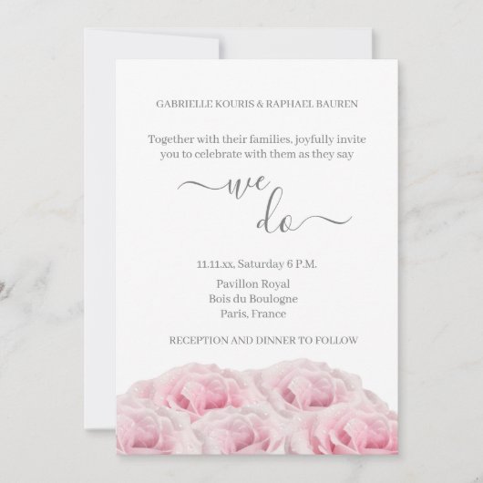 Rosa Rosen Weiß Graue Flora Elegant machen wir Hoc Einladung (Vorderseite)