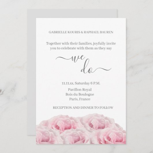 Rosa Rosen Weiß Graue Flora Elegant machen wir Hoc Einladung (Vorne/Hinten)