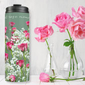 Rosa Rosen Weiße Blume Sweet Green Inspiration Thermosbecher