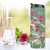 Rosa Rosen Weiße Blume Sweet Green Inspiration Thermosbecher