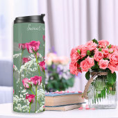 Rosa Rosen Weiße Blume Sweet Green Inspiration Thermosbecher