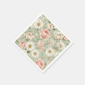Rosa Rosen Weiße Margeriten Floral  Serviette (Ecke)