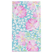 Rosa Rosen Weiße Schmetterlinge auf blauem Geschen Kleine Geschenktüte (Rückseite)