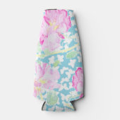 Rosa Rosen, weiße Schmetterlinge Blaue Flasche Coo Flaschenkühler (Vorderseite)