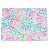 Rosa Rosen-weiße Schmetterlinge, blaue große Große Geschenktüte (Vorderseite)