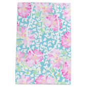 Rosa Rosen Weiße Schmetterlinge, blaue mittelgroße Mittlere Geschenktüte (Rückseite)