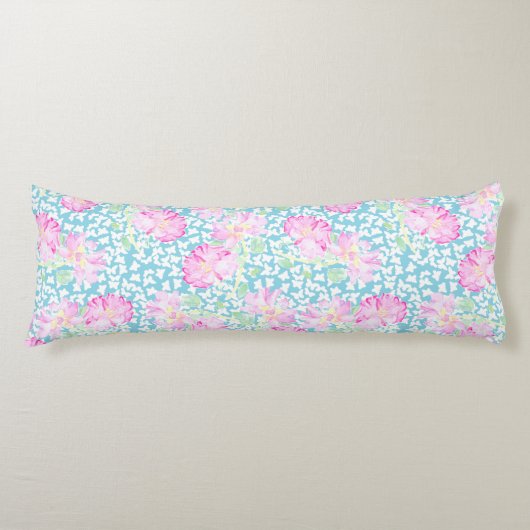 Rosa Rosen Weiße Schmetterlinge, blaues Kissen (Vorderseite)