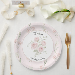 Rosa Rosen Weiße Tulpen Hochzeit Pappteller