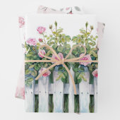 Rosa Rosen Weißer Zaun Brautparty Geschenkpapier Set (Beispiel)