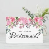 Rosa Rosen werden Sie meine Bridesmaid-Karte sein Einladung (Stehend Vorderseite)