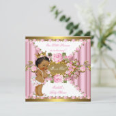 Rosa Rosen White Gold Princess Baby Dusche Ethnisc Einladung (Stehend Vorderseite)