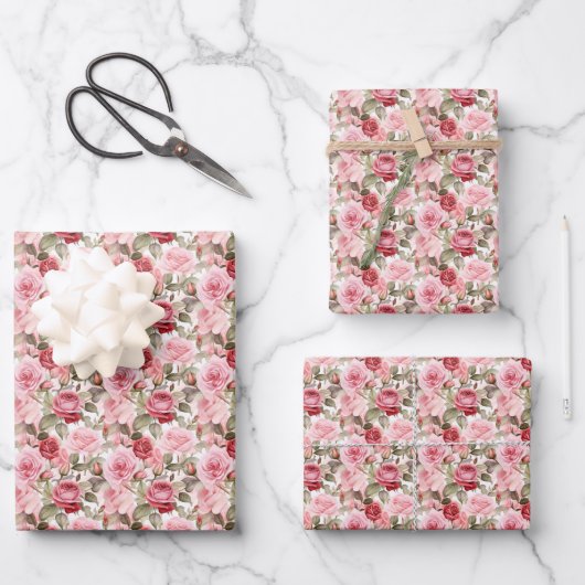 Rosa Rosen Wrapping Paper Sheets Geschenkpapier Set (Vorderseite)