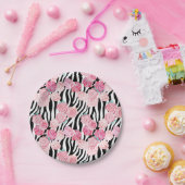 Rosa Rosen & Zebra Print Pappteller (Party)
