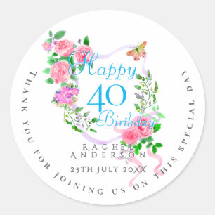 Rosa Rosenband 40. Geburtstag Runder Aufkleber
