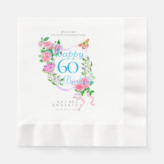 Rosa Rosenband 60. Geburtstag Serviette (Vorderseite)