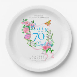 Rosa Rosenband 70. Geburtstag Pappteller