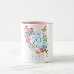 Rosa Rosenband 70. Geburtstag Zweifarbige Tasse