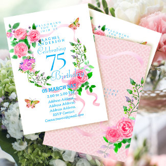 Rosa Rosenband 75. Geburtstagseinladung Einladung