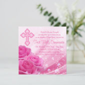 Rosa Rosenbläschen Erste Kommune Einladung (Stehend Vorderseite)