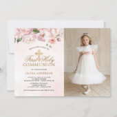 Rosa Rosenbläschen Erstkommunion Foto Einladung (Vorderseite)