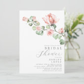 Rosa Rosenblume Elegantes Brautparty Einladung (Stehend Vorderseite)