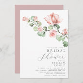 Rosa Rosenblume Elegantes Brautparty Einladung (Vorne/Hinten)