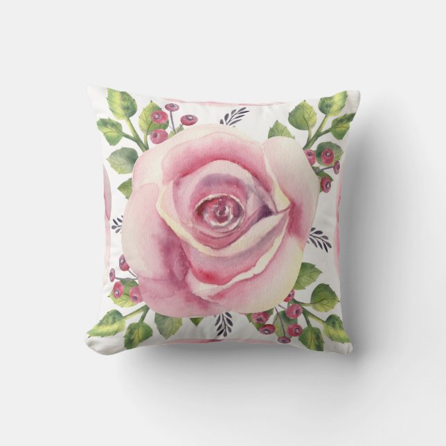 Rosa Rosenblume Kissen (Vorderseite)