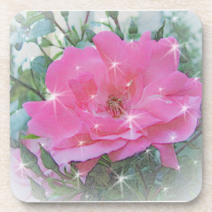 Rosa Rosenblume und Sterne Getränkeuntersetzer