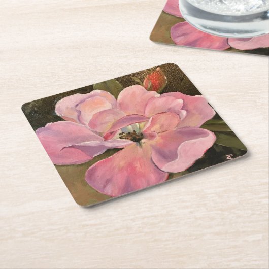 Rosa Rosenblüte Gedeckte Ölmalerei Rechteckiger Pappuntersetzer (angewinkelt)