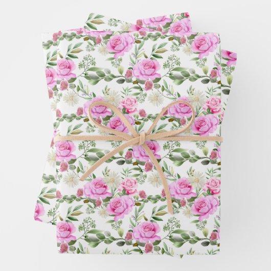 Rosa Rosenblüte Hochzeitskachel Geschenkpapier Set (Beispiel)