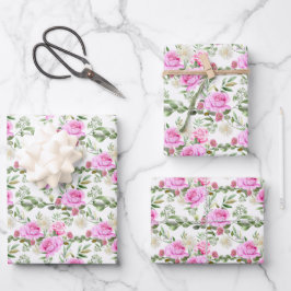 Rosa Rosenblüte Hochzeitskachel Geschenkpapier Set