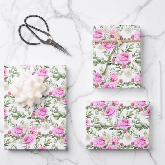 Rosa Rosenblüte Hochzeitskachel Geschenkpapier Set (Vorderseite)