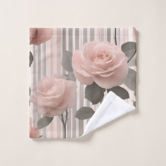 Rosa Rosenblüte und Streifen, Vintage-Look Badhandtuch Set