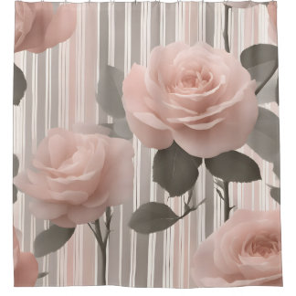 Rosa Rosenblüte und Streifen, Vintage-Look  Duschvorhang