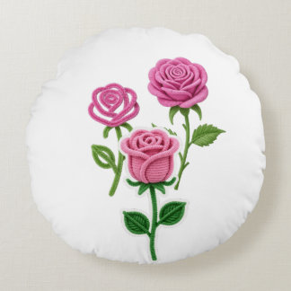 Rosa Rosenblüten-Blumen-Botaniker-Pfeifenreiniger- Rundes Kissen