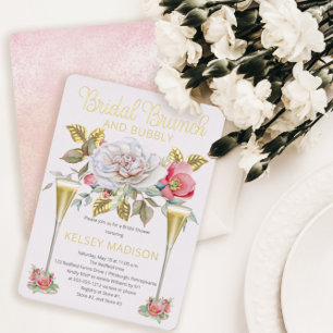 Rosa Rosenblüten Braut-Brunch und Bubbly Folieneinladung