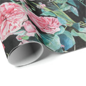 Rosa Rosenblüten floraler Wasserfarben-Einwickler Geschenkpapier (Rolleneckpunkt)
