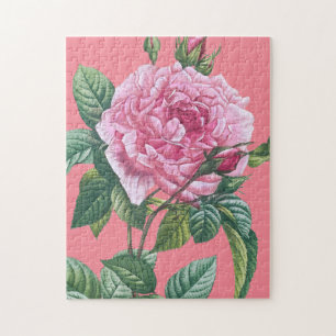 Rosa Rosenblüten mit grünen Blättern Puzzle