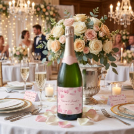 Rosa Rosenblüten Romantische Hochzeits-Champagnerf Schaumweinetikett