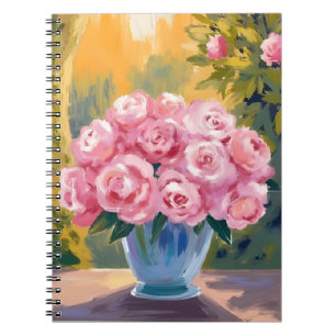 Rosa Rosenbouquet   Aquarell-Blumenvase Notizblock