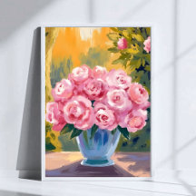 Rosa Rosenbouquet | Aquarell-Blumenvase