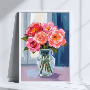 Rosa Rosenbouquet Glasvase Romantische Blumen Poster