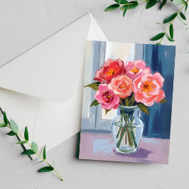 Rosa Rosenbouquet Glasvase Romantische Blumenkarte